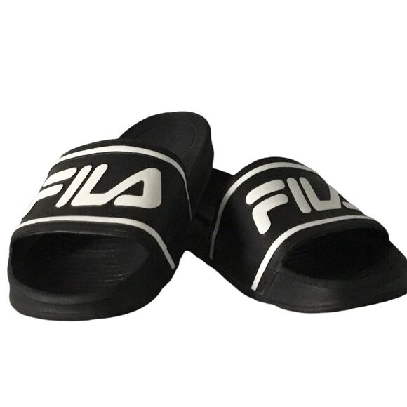 Fila Unisex Slides Athletic Sandal Black With Fila In White Unisex Kids Size 6 - Picture 3 of 6